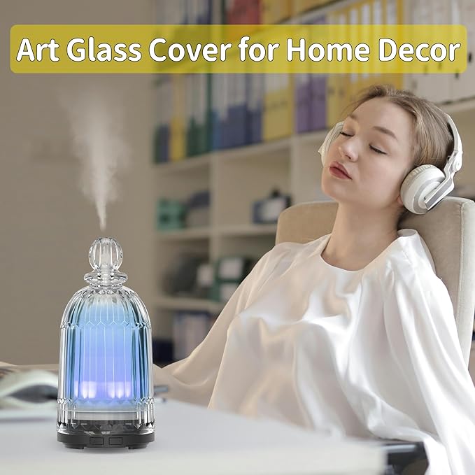 120ml Glass Diffuser, Ultrasonic Aroma Diffusers Cool Mist Humidifier with Glass Cover & Plastic Reservoir with 7 Color LED Lights, Auto Shut-Off for Office, Home, Yoga, Spa(Black Bottom) - Bloomnest