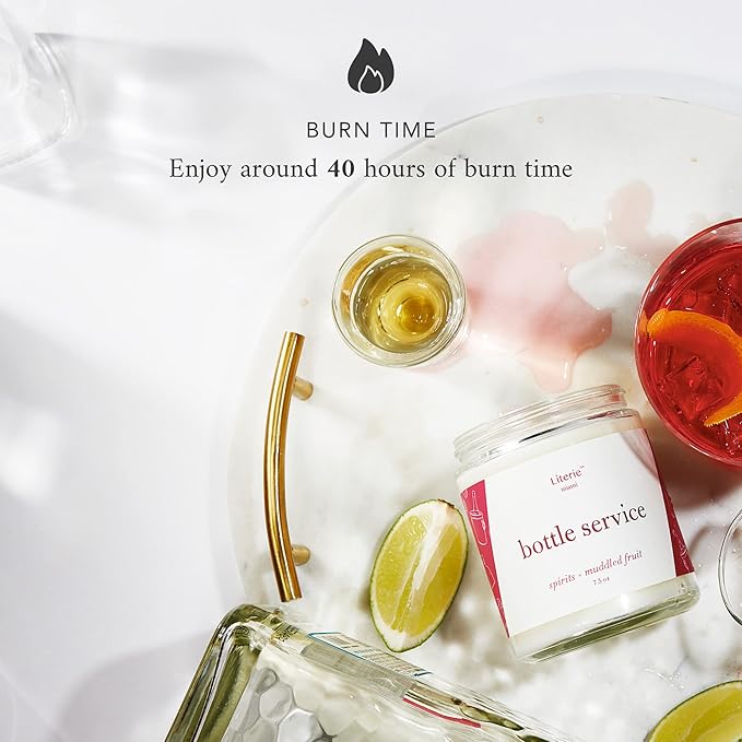 Literie Miami Inspired Scented Candle: Bottle Service - Spirits & Muddled Fruit Scent, 7.5oz, 40 Hour Burn, Vegan Soy & Coconut Blend Candle for Home Decor, Gift for Women & Men - Bloomnest