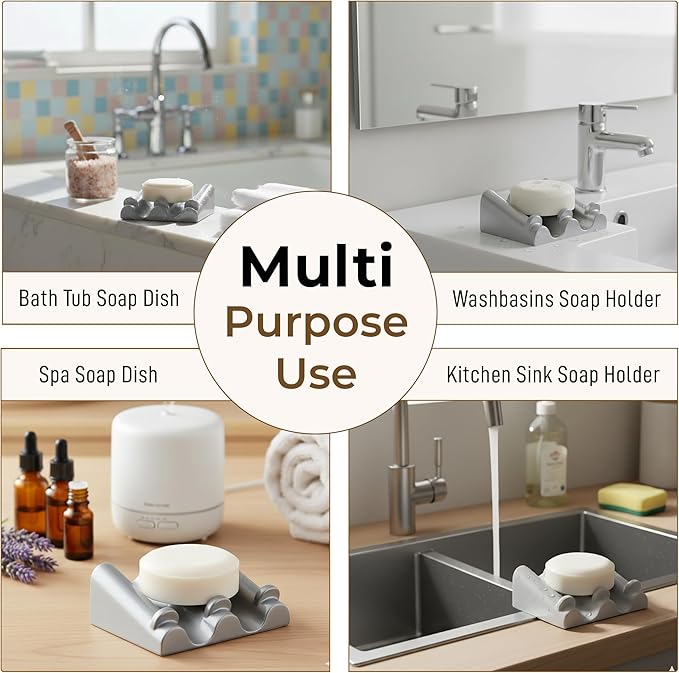 DOXOLOGY Gray Marble Soap Dish Bathroom Organizer - Resin Soap Dish with Rectangular Design 3.7" L x 2.8" W - Self Draining Soap Dishes Keeps Countertop Neat - Marble Look Soap Tray for Sink - Bloomnest