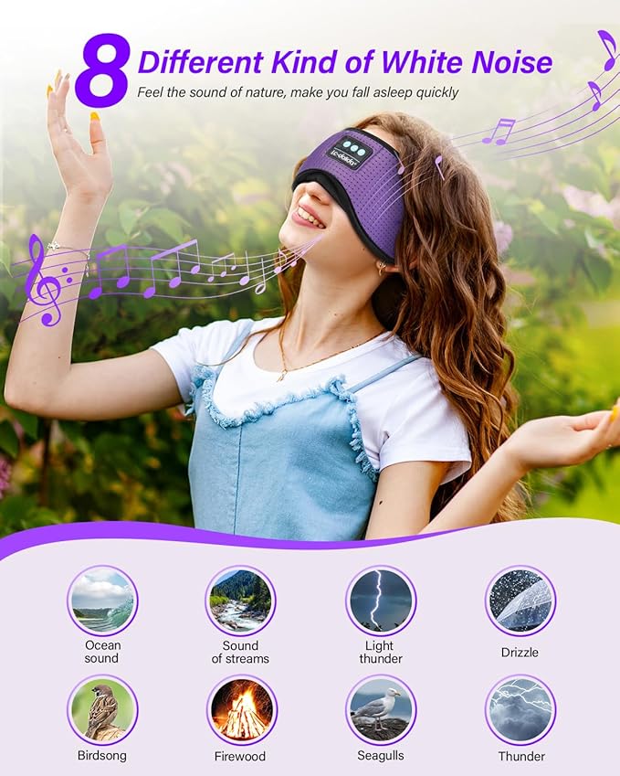 LC-dolida Sleep Headphones, White Noise Bluetooth Sleep Mask 3D Breathable Wireless Eye Mask for Timing, Sleep Mask with Bluetooth Headphones for Side Sleepers Travel Yoga, Cool Gadgets for Women Men - Bloomnest