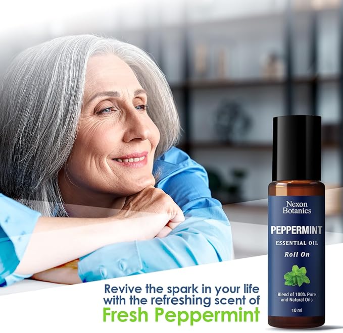 Peppermint Essential Oil Roll-On 10 ml - Pure, Natural & Prediluted Oil Blend Roller with Fresh Minty Aroma - Aromatherapy & Headache Relief - Nexon Botanics - Bloomnest