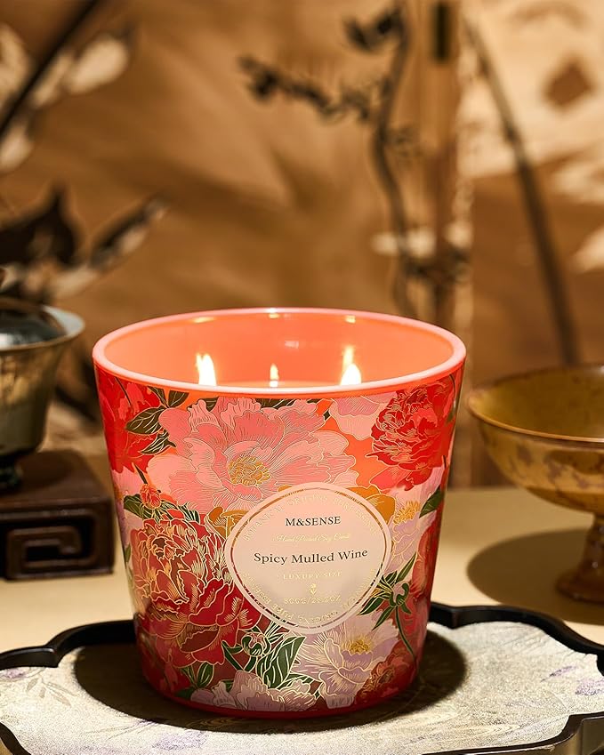 M&SENSE Spicy Mulled Wine Scented Candle, 28.2oz 3 Wick Natural Soy Wax Large Candles, Long Lasting Clean Slow Burning No Toxic Décor for Home Relaxation, Romantic Dates & Gift-Giving - Bloomnest