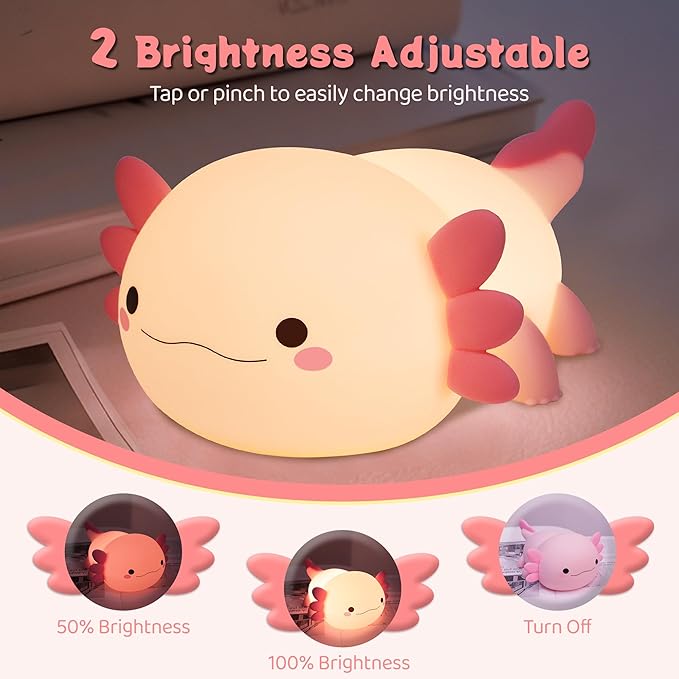 YuanDian Axolotl Night Light, Gift for Adults Teens and Babies. Decorate Kids' Bedroom with Cute Silicone Axolotl Nightlights, Christmas Birthday Gift for Children and Toddlers - Bloomnest