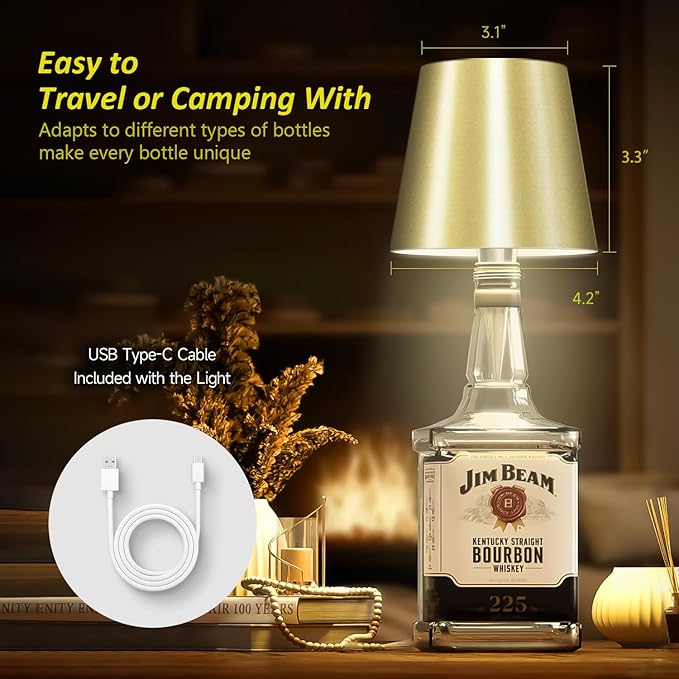 2025 New Wireless Bottle Lamp - LED Bottle Lights for Liquor & Wine Bottles, Cordless Lampshade, Whiskey Bottle Top Light, Bottle Stopper Night Light Kit, Rechargeable 3-Tone Touch-Dimmable - Bloomnest
