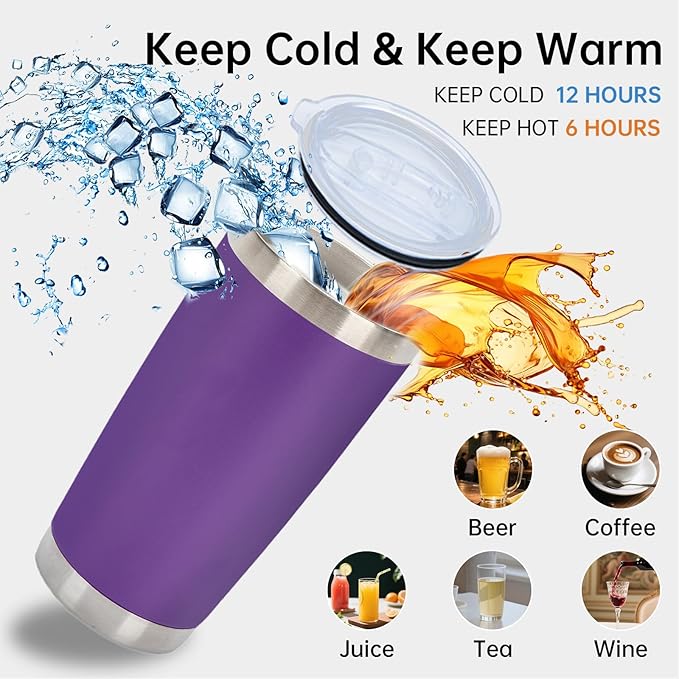 IEOVIEE 32 Pack, 20oz Stainless Steel Bulk Tumblers with Lids and Straws, Double Wall Insulated Travel Mug, Durable Powder Coated Tumbler Bulk Cup for Cold and Hot Drinks(Purple) - Bloomnest