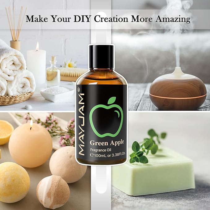 MAYJAM 3.38FL.OZ Green Apple Fragrance Oils with Glass Dropper, 100ML Essential Oils for Diffusers for Home, Long Lasting Scented Oils for Diffusers Soap Candle Making - Bloomnest