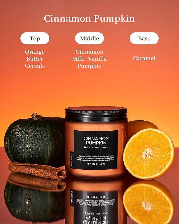 M&SENSE Cinnamon Pumpkin Fall Scented Candles for Home, 11.6oz Soy Natural Candles 70 Hours Long Lasting Slow Burning Autumn Candle Gifts for Thanksgiving - Bloomnest