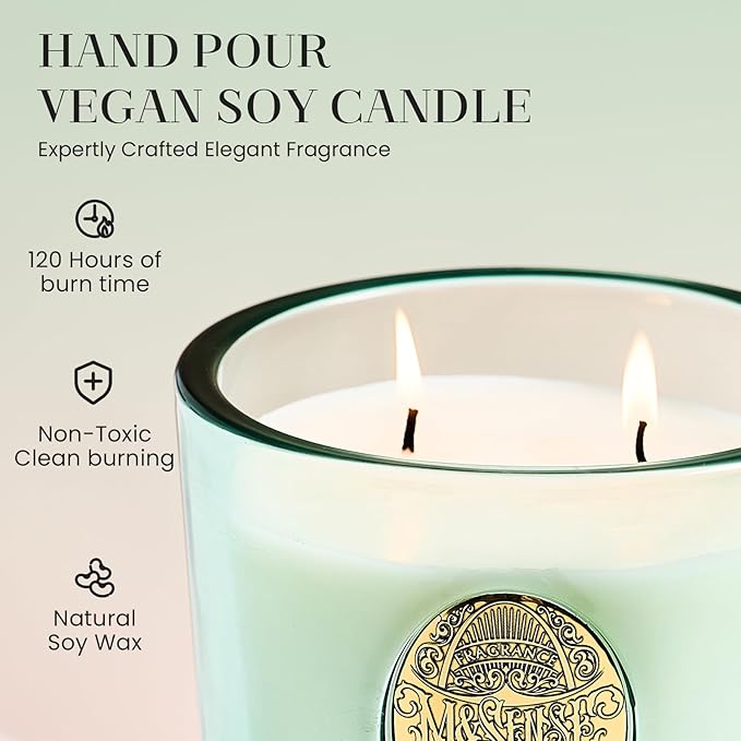 M&SENSE Large Two-Wick Clean Soy Candle | Fresh Linen & Neon Blue | 19.8 oz, 120H Burn Time | Luxury Scented Candle for Relaxation, Gifting, Home Décor | Ideal for Bedroom, Office, Party Ambiance - Bloomnest