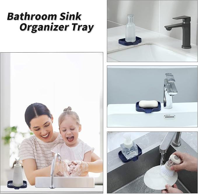 Silicone Bathroom Soap Dishes with Drain Spout-Kitchen Sink Organizer,Sponge Holder,Dish Soap Tray,Perfect for Dispenser,Scrubber,Bottle,Cup on Sink or Counter-Navy Blue 4.9"×3.2" - Bloomnest