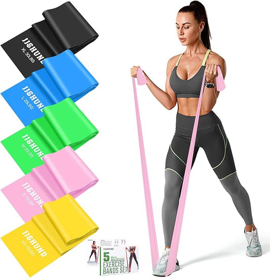 5 Pcs Resistance Bands, Professional Exercise Bands Elastic Stretch Bands for Fitness Yoga Pilates Stretching Strength Training, Workout Bands for Women and Men Home Gym - Bloomnest