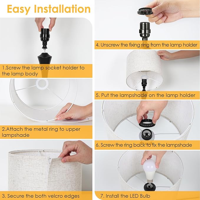 GGOYING 22” Set of 2 Touch Control Table Lamp with USB A+C Ports, 3-Level Dimmable Bedside Lamp with Fabric Lampshade, 3000K LED Bulbs, Nightstand Lamp for Bedroom Livingroom Office, Black - Bloomnest