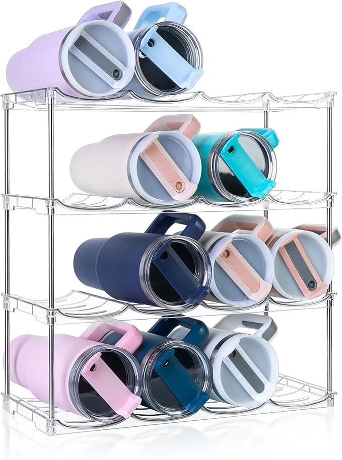 Larger Water Bottle Organizer for Stanley 40 oz Tumbler, Stackable Water Bottle Holder Rack for Cabinet, Kitchen Storage Organizer for for Stanley Cup Accessories, Tumbler Storage Holder，4 Pack Amoot
