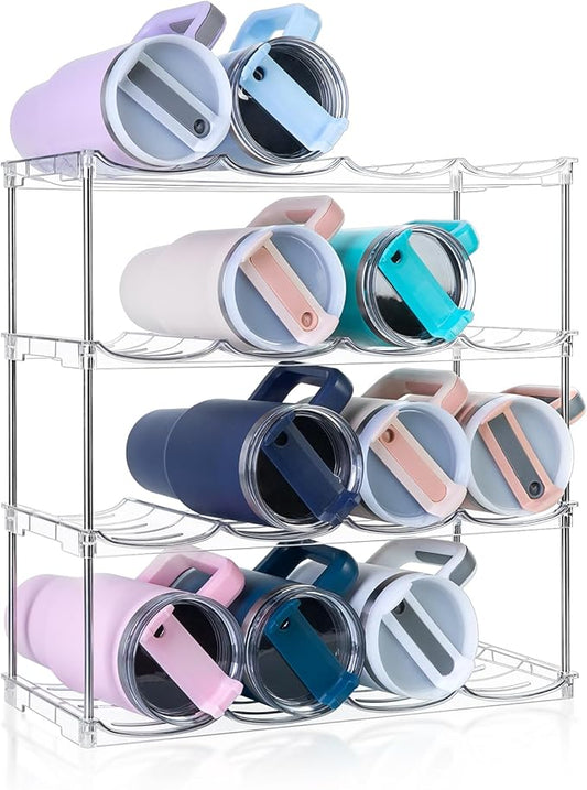 Larger Water Bottle Organizer for Stanley 40 oz Tumbler, Stackable Water Bottle Holder Rack for Cabinet, Kitchen Storage Organizer for for Stanley Cup Accessories, Tumbler Storage Holder，4 Pack Amoot