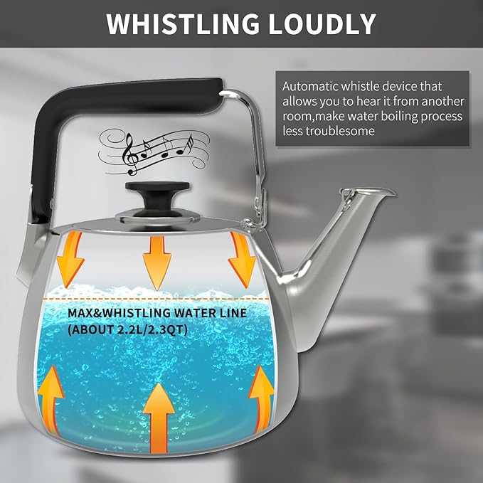 Tea Kettle, Whistling Stovetop Tea Kettle, Large Capacity Teapot Suits for All Heat Source, Professional Fast Heat Technique Teapot with Thick Body and Bottom, Durable and Sturdy Tea Pot - Bloomnest