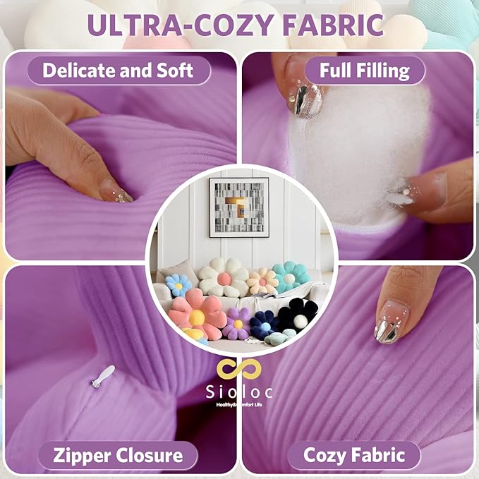 Sioloc Flower Shaped Throw Pillow, Lavender, 23.6" (1 Count)