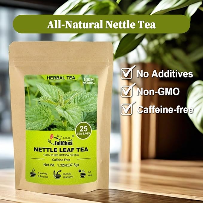 FullChea - Nettle Leaf Tea Bags, 25 Teabags, 1.5g/bag - Naturally Stinging Nettle Tea - Support Eye Health & Strengthen Bones - Bloomnest