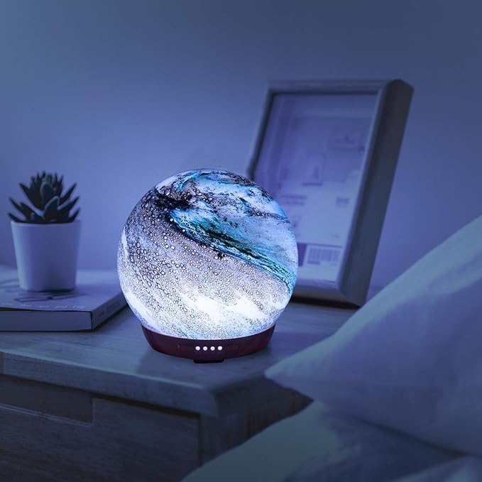 Moon Essential Oil Diffuser, Glass Cool Mist Humidifier with 4 Timer,7 LED Colors and Waterless Auto Shut-Off Settings for Baby Home Office (250ml) COOSA