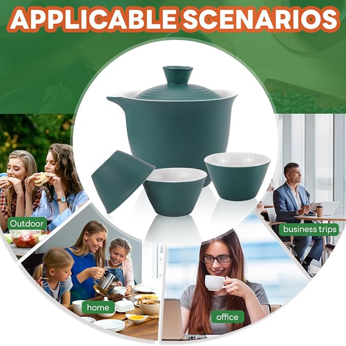 Portable Chinese Tea Set，Gongfu Kung Fu Tea Set，Porcelain Teapot & Teacups with Travel Bag for Travel Home Gifting Outdoor and Office（Green）