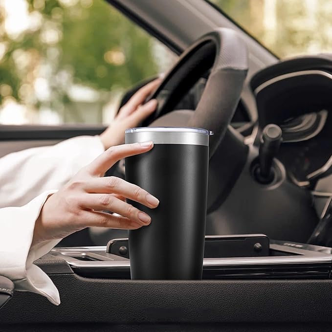 20 oz Tumbler with Lid Stainless Steel Insulated Tumblers Bulk Double Wall Vacuum Cups Powder Coated Travel Mug Keep Drink Cold and Hot, Black, 8 Pack - Bloomnest