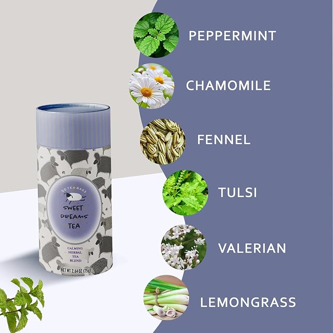 Life Plus Style Gourmet Sweet Dreams Calming Herbal Tea Organic Peppermint Natural Herbal Fennel Tea Caffeine Free Chamomile Tea Hot or Iced Soothing Blend Sleep Relax Supports Wellness 60 Tea Bags - Bloomnest