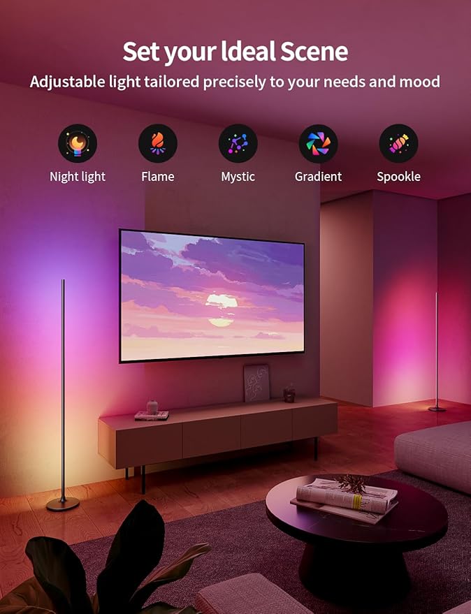 Ailofy Corner Floor Lamp, Corner Lamp Compatible with Alexa & Google Assistant, 16 Million DIY Colors, Sync with Music, App Control, Timer Setting, LED Floor Lamp for Living Room and Bedroom, Black - Bloomnest