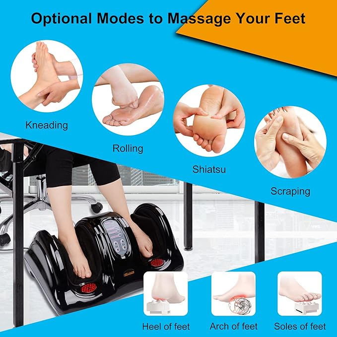 H&B Luxuries Shiatsu Foot Massager Machine with Remote Controller, Kneading and Rolling Home Massagers for Feet, Ankle, Calf, Leg, Ideal for Men, Women, Father, Mom Parents and The Elderly, Black