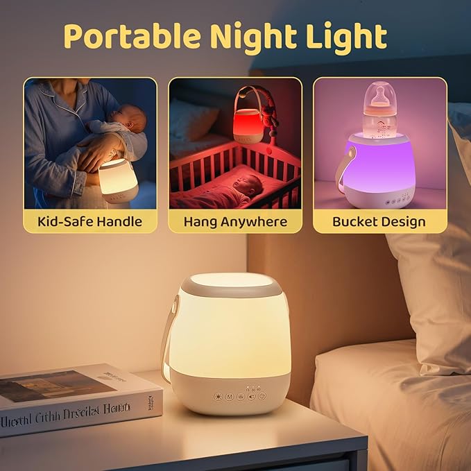 Baby Night Light Sound Machine,35 Colors+12 White Noise Machine+Egg Light for Nursery Lamp, Cordless+USB Rechargeable+Portable Night Light for Baby Nursery Lamp, Nightlight for Kids Room Toddler Lamp