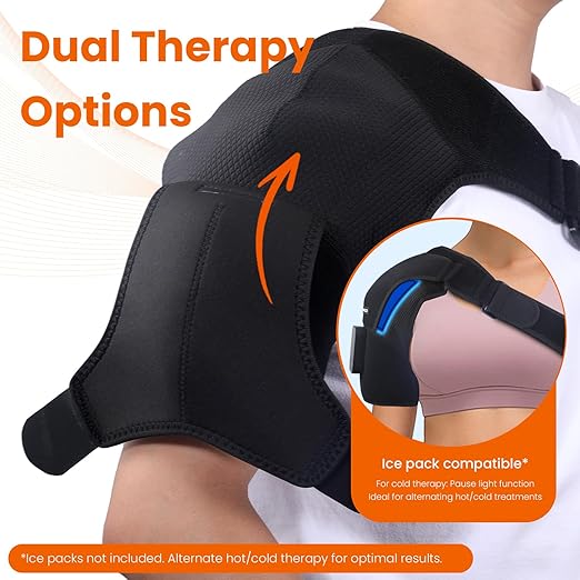Keneo Red Light Therapy Shoulder Wrap with Heating Pad - 660nm & 850nm LED Technology, 5000 mAh Cordless Rechargeable Support for Muscle Comfort, 3 Vibration Levels & 3 Heat Settings - Bloomnest