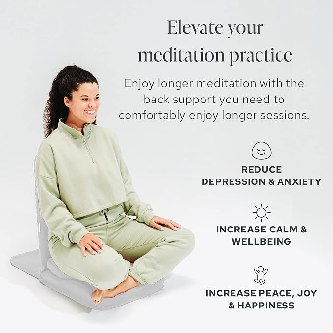 Mindful Modern Folding Pro Meditation Chair - Adjustable Meditation Seat with Back Support and Half Moon Buckwheat Meditation Cushion - Comfortable Mindfulness Living Room Floor Chair - Bloomnest