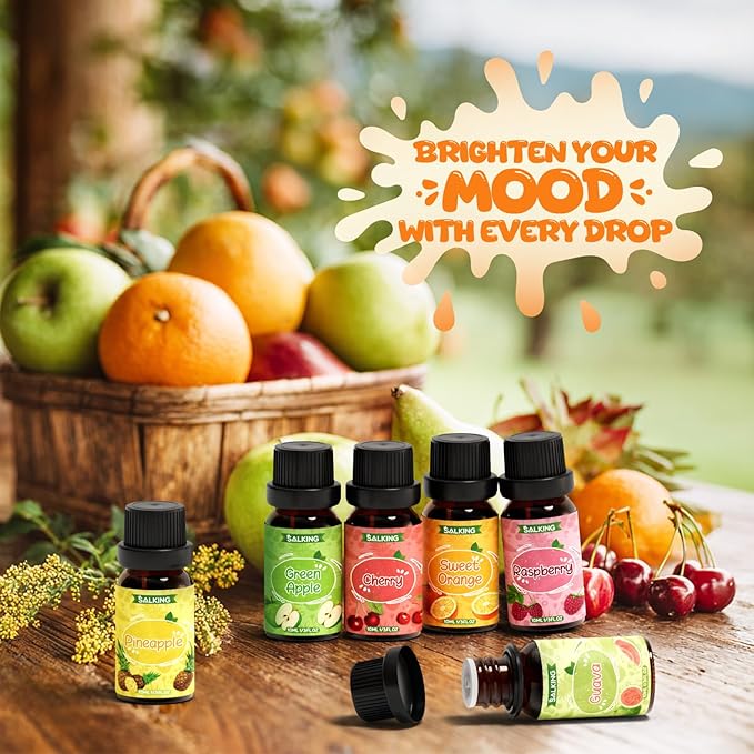 SALKING Fruity Fragrance Essential Oils Set, Essential Oil Gift Set Scented Oils for Diffuser Candle Making - Pineapple,Guava, Raspberry, Green Apple, Orange, Cherry - Bloomnest