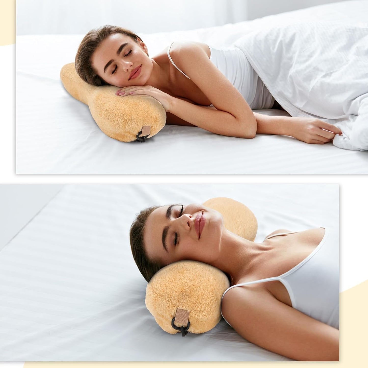 1 Pc Neck Pillow for Recliner Headrest Pillow Bone Shaped Chair Plush with Adjustable Strap Neck Support and Pain Relief Curve Head Cushion for Car Travel Airplane (Yellow)