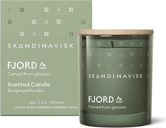 Skandinavisk Fjord Mini Scented Candle. Fragrance Notes: Apple and Pear Blossom, Orchard Fruits and Redcurrants. 2.3 oz. - Bloomnest