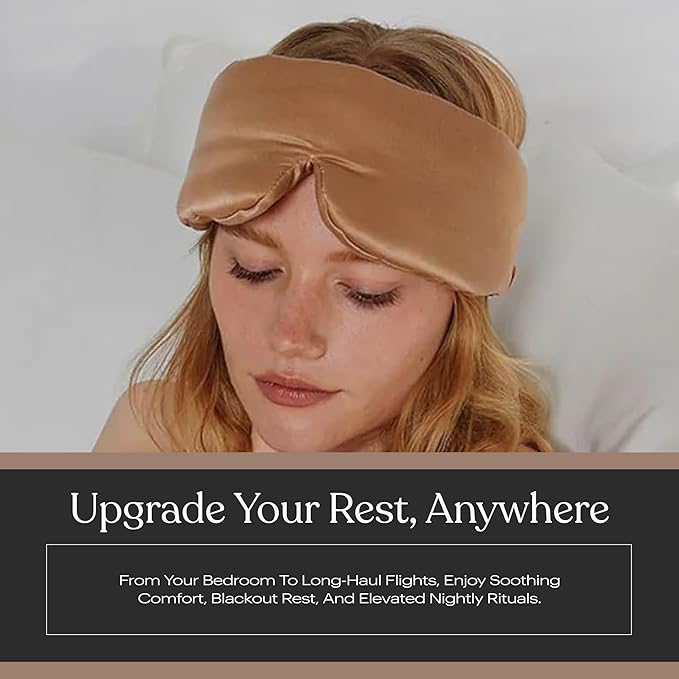 Lunya Weighted Silk Sleep Mask – Mulberry Silk Eye Cover with Cooling Glass Beads, Noise-Reducing Fit, Washable Fabric, and Travel Pouch – Sleeping Mask for Men and Women - Hushed Tan - Large - Bloomnest