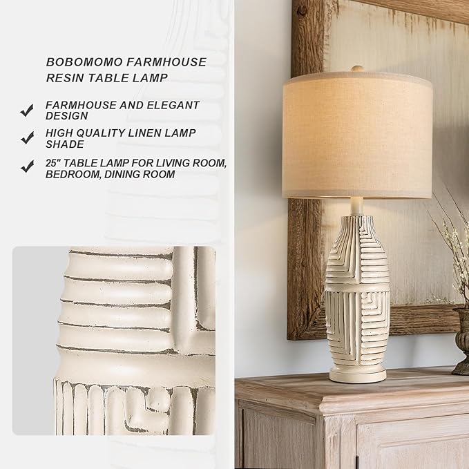 BOBOMOMO 24.5" USB A+C 3-Way Dimmable Touch Control Boho Table Lamp Set of 2 for Living Room Nightstand Beside Lamps for Bedroom(Include Two Bulbs) - Bloomnest