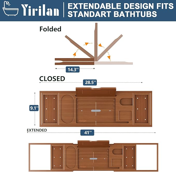 Yirilan Luxury Bathtub Tray Caddy, Expandable Bath Tray, Unique House Warming Gifts, New Home, Anniversary and Wedding Gifts for Couple, Bridal Shower Gift for Women - Bloomnest