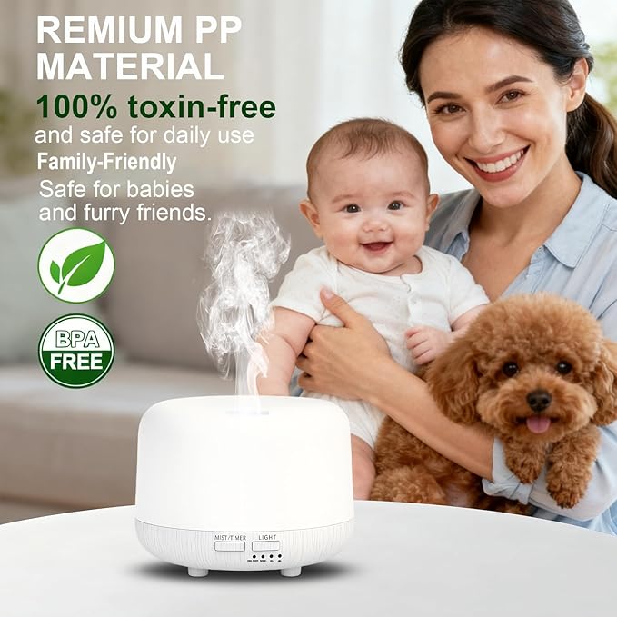 Aromatherapy Diffuser, 300ML Remote Control Essential Oil Diffusers, White Wood Grain Humidifier with 8 Colors Light 4 Timer Mode, Ultrasonic Scent Diffuser for Home, Office - Bloomnest