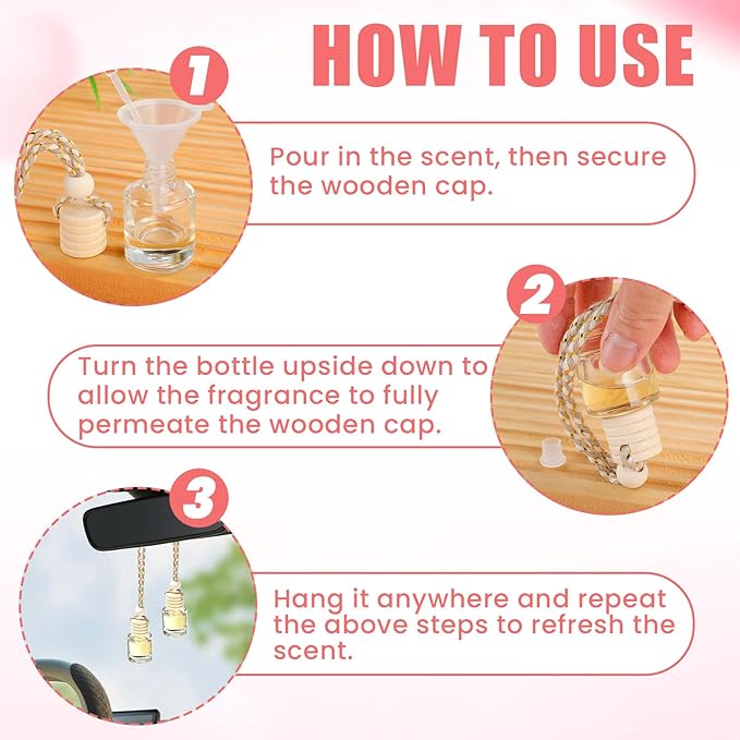 60 Pcs car Diffuser Bottle Set with Wooden Caps,Dropper and Funnel, Empty Glass car air freshener Bottle Bulk Hanging Essential Oil Fragrance Pendants for Car Decor，Can DIY Car Air Freshners Diffuser - Bloomnest