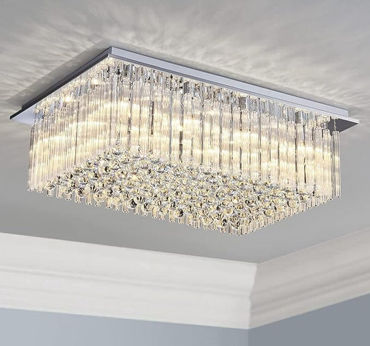 Saint Mossi 12-Lights Modern Chandelier Lamp K9 Crystal Chandelier Light Fixture,Modern Flush Mount Ceiling Light Fixture Raindrop Chandelier for Bedroom,Dining Room,Livingroom,L32 x W22 x H10 - Bloomnest