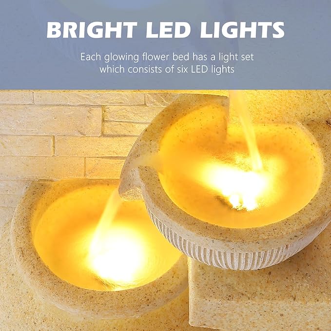 Grepatio Outdoor 4-Tiers Water Fountain, Garden Cascading Waterfalls Fountain with LED Lights, 32"H Modern Indoor/Outdoor Bowl Waterfall Feature Water Fountains for Garden, Patio, Yard Decor (Yellow) - Bloomnest