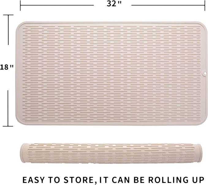 Silicone Dish Drying Mat for Multiple Usage,Easy clean,Eco-friendly,Heat-resistant Silicone Mat for Kitchen Counter or Sink,Refrigerator or Drawer Liner Tapioca 4XL 32 inches x 18 inches - Bloomnest