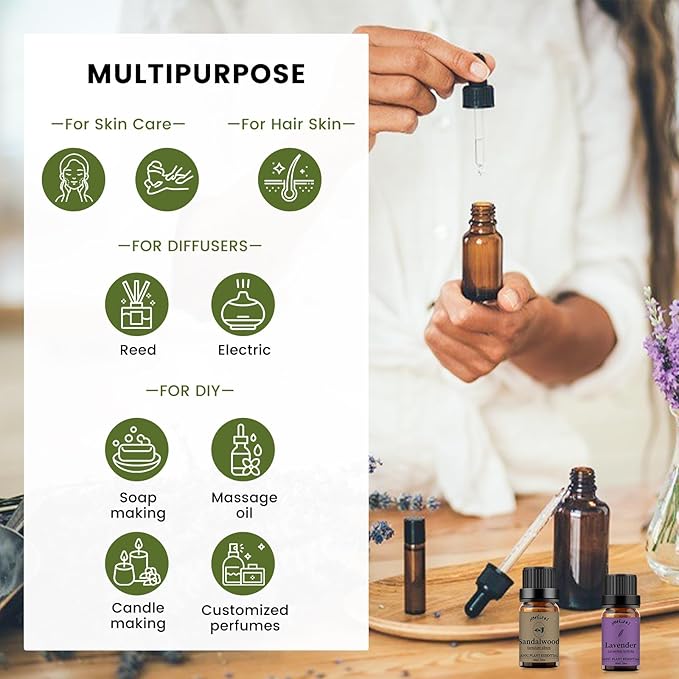 yethious Sandalwood Lavender Essential Oil Set 2 Pack 100% Pure Organic Sandalwood Essential Oil Undiluted Lavender Aromatherapy Oils for Diffuser, Perfume, Soap, Candle Making 2 x 10ML - Bloomnest