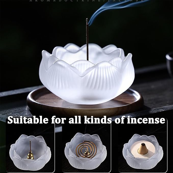 MIUPOO Lotus Incense Holder,Lotus Glass Incense Burner,with 9 Holes Brass Incenses Plug,Stick Insence Holder,Coil Incenses Burner,Yoga and Meditation Lovers,1 Picese. - Bloomnest