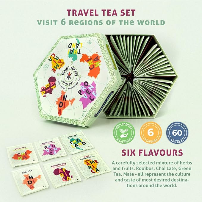 ACORUS Travel Tea Set | Round-The-World Trip of Your Dreams with Selection of Teas You Have Never Tasted Before | Assorted Tea Gift Set | Herbal and Fruit Variety Pack | 60 Tea Bags - Bloomnest