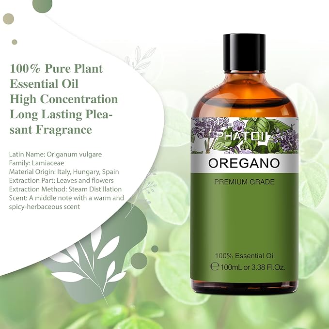 Oregano 3.38fl.oz Essential Oil, PHATOIL Pure Aromatherapy Oils for Diffuser, Humidifier, Perfect for DIY Soap, Candle, Bath Bombs Making(100ml) - Bloomnest