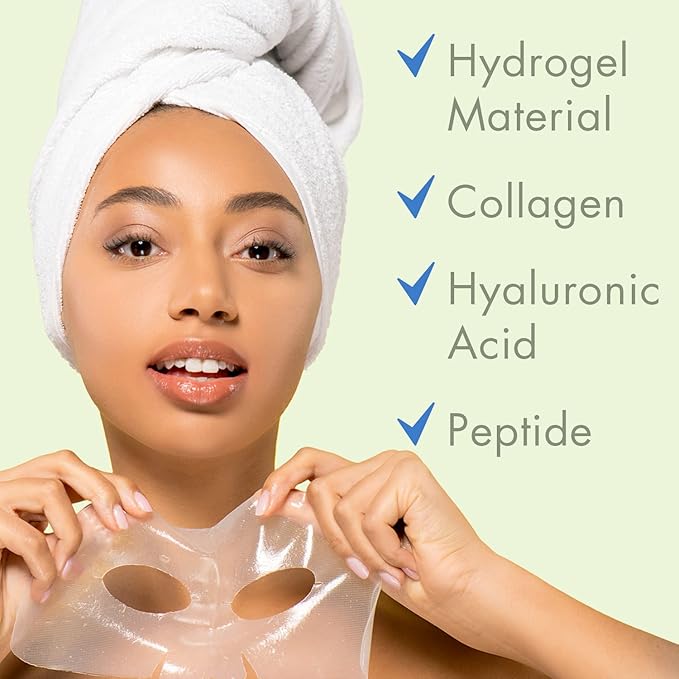 Ebanel 10 Pack Hydrogel Collagen Face Mask with Hyaluronic Acid, Vitamin C, Peptide, Aloe, Instant Brightening Hydrating Face Masks Skincare Korean Sheet Mask, Skin Firming, Lifting Anti Aging Masks - Bloomnest