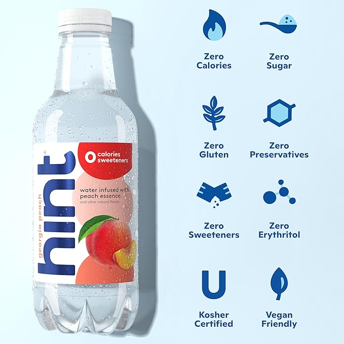 Hint Fruit-Infused Bottled Water, Georgia Peach - Sugar Free Flavored Water with Zero Calories, Naturally Flavored, and No Artificial Sweeteners - 16 Fl Oz (Pack of 12) - Bloomnest