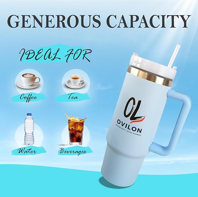 Ovilon Premium Travel Tumbler with Handle – Insulated Hot & Cold Drink Cup, Easy Grip, Leak-Proof Lid, Stainless Steel Mug (Black, 30oz) - Bloomnest