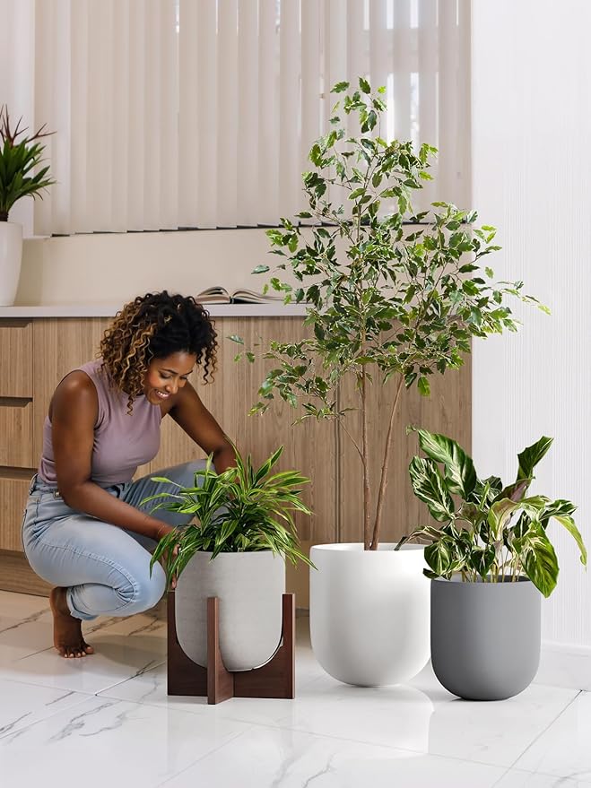 LE TAUCI 10 Inch Plant Pot, Ceramic Pots for Plants with Drainage Hole and Rubber Plug, Plant Pots Indoor for Home Garden Patio Office, Cylinder Planters for Indoor Plants, Charcoal Gray - Bloomnest