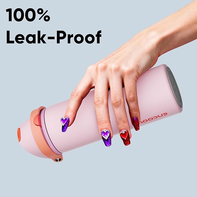 Insulated Water Bottle with Straw - Encool Stainless Steel Water Bottle with Push Button Lid, Leak-Proof & BPA-Free, Keeps Cold for 24 Hours for Sports, Travel, Gym (24 oz, Lily-Red) ENCOOL