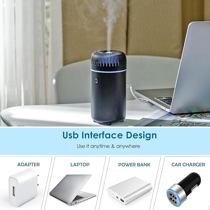 Car Diffuser Humidifier USB Aromatherapy Essential Oil Air Freshener USB Cool Mist Mini Portable Diffuser for Car Home Office Bedroom (Black) - Bloomnest